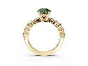 Shared-Prong Engagement Ring Setting for Fancy Green Round Cut Center with Graduated Accents and Prong Head in Yellow Gold