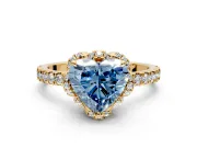 Halo Engagement Ring Setting for Fancy Blue Heart-Shaped Center with Openwork Halo, Pave Band and Prong Head in Yellow Gold