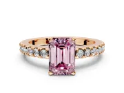 Solitaire Engagement Ring Setting for Fancy Pink Emerald Cut Center with Single Row Accent Band and Prong Head in Rose Gold