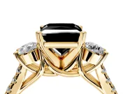 3 Stone Engagement Ring Setting for Fancy Black Princess Cut Center with Crossover Basket, Pave Band and Prong Head in Yellow Gold