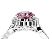 Halo Engagement Ring Setting for Fancy Pink Round Cut Center with Leaf Motif Split Shank and Prong Head in Sterling Silver