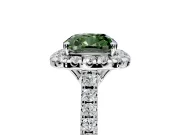 Halo Engagement Ring Setting for Fancy Green Cushion Cut Center with Raised Halo, Pave Band and Prong Head in Sterling Silver