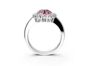 Halo Engagement Ring Setting for Fancy Pink Round Cut Center with Milgrain Channel Band and Prong Head in Platinum