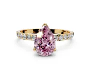 Solitaire Engagement Ring Setting for Fancy Pink Pear-Shaped Center with Fine Pave Accents and Prong Head in Yellow Gold