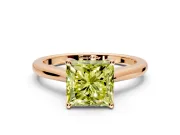 Solitaire Engagement Ring Setting for Fancy Yellow Princess Cut Center with Narrow Cathedral Band and Prong Head in Rose Gold
