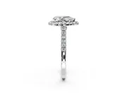 Halo Engagement Ring Setting for Pear-Shaped Center with Narrowing Pave Band and Prong Head in White Gold