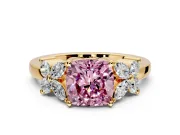 Floral Engagement Ring Setting for Fancy Pink Cushion Cut Center with Marquise Cluster Shoulders and Prong Head in Yellow Gold