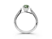 Solitaire Engagement Ring Setting for Fancy Green Pear-Shaped Center with Multi-Row Accents and Prong Head in White Gold