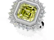 Halo Engagement Ring Setting for Fancy Yellow Asscher Cut Center with Milgrain Bezel Rim, Plain Band and Prong Head in Platinum