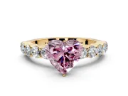 Shared-Prong Engagement Ring Setting for Fancy Pink Heart-Shaped Center with Graduated Accents and Prong Head in Yellow Gold