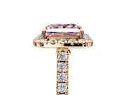 Halo Engagement Ring Setting for Fancy Pink Princess Cut Center with Narrowing Pave Band and Prong Head in Rose Gold