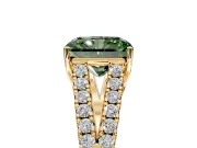Solitaire Engagement Ring Setting for Fancy Green Radiant Cut Center with Pave Split Shank and Prong Head in Yellow Gold