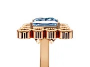 Cluster Halo Engagement Ring Setting for Fancy Blue Princess Cut Center with Milgrain Bezel Accents and Prong Head in Rose Gold