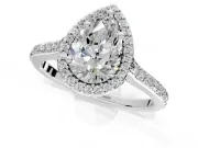 Halo Engagement Ring Setting for Pear-Shaped Center with Pave Accents, Heart Basket and Prong Head in Platinum