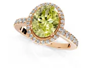 Halo Engagement Ring Setting for Fancy Yellow Oval Center with Inner Milgrain Border and Prong Head in Rose Gold