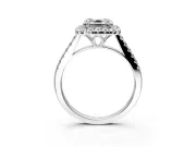 Halo Engagement Ring Setting for Asscher Cut Center with Raised Halo, Pave Band and Prong Head in Platinum