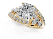 Halo Engagement Ring Setting for Radiant Cut Center with Marquise and Pave Bypass Band and Prong Head in Yellow Gold