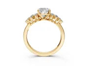Cluster Engagement Ring Setting for Cushion Cut Center with 2-Row Shoulder Clusters and Prong Head in Yellow Gold