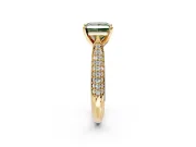 Solitaire Engagement Ring Setting for Fancy Green Princess Cut Center with Multi-Row Accents and Prong Head in Yellow Gold