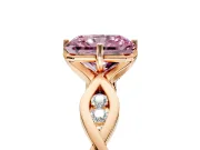 Solitaire Engagement Ring Setting for Fancy Pink Radiant Cut Center with Accented Twist Band and Leaf Prong Head in Rose Gold