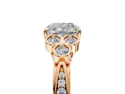 Cluster Engagement Ring Setting for Cushion Cut Center with Bezel Accent Clusters and Prong Head in Rose Gold