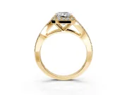 Halo Engagement Ring Setting for Radiant Cut Center with Pave Split Shank and Prong Head in Yellow Gold