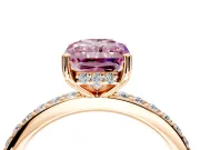 Solitaire Engagement Ring Setting for Fancy Pink Radiant Cut Center with Fine Pave Band and Prong Head in Rose Gold
