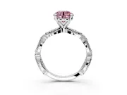 Solitaire Engagement Ring Setting for Fancy Pink Round Cut Center with Marquise Panel Band and Prong Head in Platinum
