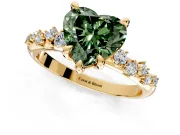 Solitaire Engagement Ring Setting for Fancy Green Heart-Shaped Center with Trailing Leaf Accent Band and Prong Head in Yellow Gold