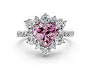 Floral Halo Engagement Ring Setting for Fancy Pink Heart-Shaped Center with Pave Accents and Prong Head in Platinum
