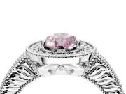 Milgrain Halo Engagement Ring Setting for Fancy Pink Pear-Shaped Center with Pave Band and Prong Head in White Gold