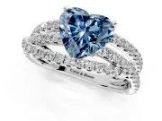 Solitaire Engagement Ring Setting for Fancy Blue Heart-Shaped Center with Woven 3-Strand Pave Band and Prong Head in Sterling Silver