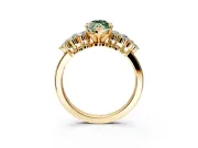 Cluster Engagement Ring Setting for Fancy Green Marquise Center with 2-Row Shoulder Clusters and Prong Head in Yellow Gold