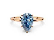 Solitaire Engagement Ring Setting for Fancy Blue Pear-Shaped Center with Straight Thin Band and Prong Head in Rose Gold