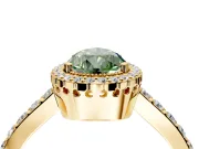 Halo Engagement Ring Setting for Fancy Green Pear-Shaped Center with Inner Milgrain Border and Prong Head in Yellow Gold