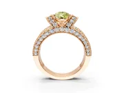 Pave Engagement Ring Setting for Fancy Yellow Pear-Shaped Center with Curved Accent Rows, Openwork and Prong Head in Rose Gold