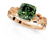 Leaf Engagement Ring Setting for Fancy Green Cushion Cut Center with Milgrain Accent Band and Prong Head in Rose Gold