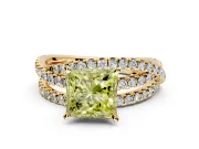 Solitaire Engagement Ring Setting for Fancy Yellow Princess Cut Center with Woven 3-Strand Pave Band and Prong Head in Yellow Gold