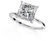 Solitaire Engagement Ring Setting for Princess Cut Center with Straight Thin Band and Prong Head in White Gold