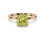 Hidden Halo Engagement Ring Setting for Fancy Yellow Cushion Cut Center with Plain Band and Tall Prong Head in Rose Gold