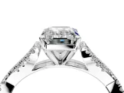 Solitaire Engagement Ring Setting for Emerald Cut Center with Twisted Pave Split Shank and Prong Head in Platinum