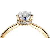 Hidden Halo Engagement Ring Setting for Pear-Shaped Center with Wide Flat Plain Band and Prong Head in Yellow Gold
