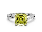Solitaire Engagement Ring Setting for Fancy Yellow Asscher Cut Center with Plain Bypass Twist Band and Prong Head in Platinum