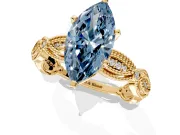 Solitaire Engagement Ring Setting for Fancy Blue Marquise Center with Marquise Panel Band and Prong Head in Yellow Gold