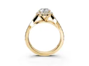 Halo Engagement Ring Setting for Oval Center with Narrow Pave Split Shank and Prong Head in Yellow Gold