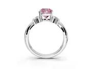 Solitaire Engagement Ring Setting for Fancy Pink Cushion Cut Center with Grooved Bar Accent Band and Prong Head in Sterling Silver