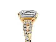 Solitaire Engagement Ring Setting for Asscher Cut Center with Twisted Pave Split Shank and Prong Head in Yellow Gold