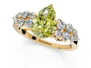 Cluster Engagement Ring Setting for Fancy Yellow Pear-Shaped Center with 2-Row Shoulder Clusters and Prong Head in Yellow Gold