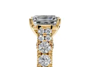 Solitaire Engagement Ring Setting for Emerald Cut Center with Pave Cathedral Shoulders and Prong Head in Yellow Gold