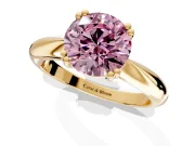 Solitaire Engagement Ring Setting for Fancy Pink Round Cut Center with Reverse Tapered Band and Prong Head in Yellow Gold